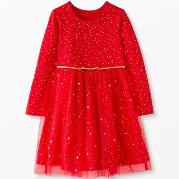 Hanna Andersson Shimmer Star Dress In Red and Gold Soft Tulle. Size 8 - Picture 1 of 6